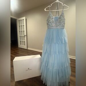 Elegant Light Blue Tiered Dress